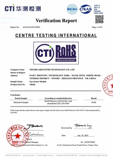 TB420 RoHS Certification