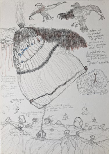 karine-nguyen-van-tham-dessin médiumnique, l'enfant oiseau, mine graphite, 24x34