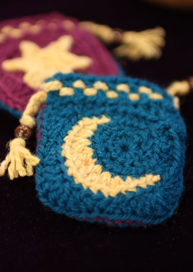 crochet sun and moon pouches