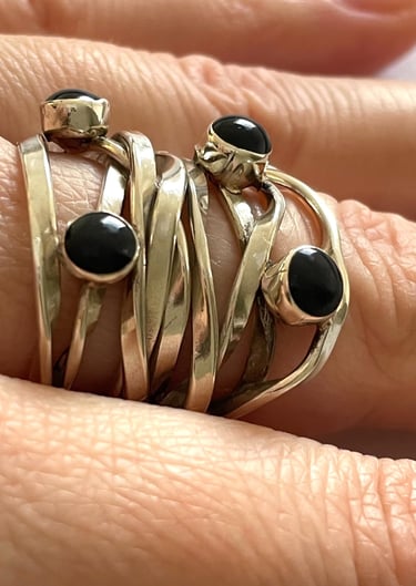 Modernist Statement Sterling Ring wtih Black Stones