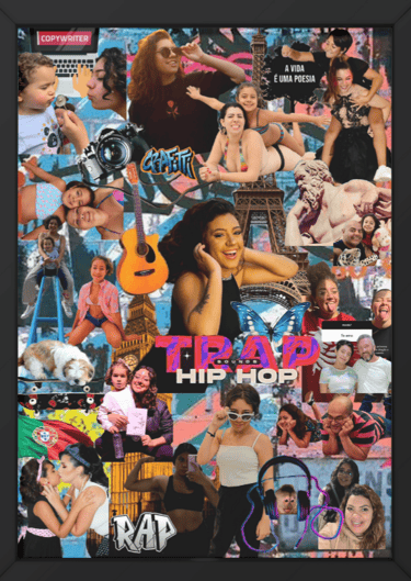 a collage of girls with Paris tower and her acoustic guitar