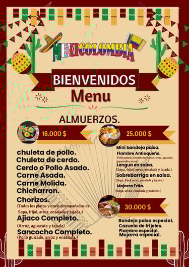 Menú Colombiano Restaurante Mexicolomiba Circasia Quindio