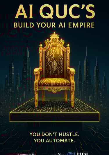 Golden digital throne with circuit patterns overlooking a futuristic city for AI empire building.