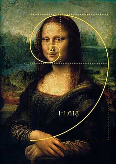 Retrato de la Mona Lisa con una superposición en espiral de proporción áurea