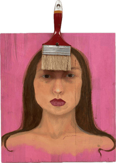 contemporary painting sculpture with a paintbrush