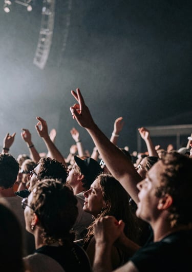 A crowd surfing fan reaching out towards the stage. Dark, raw energy of a live show, captured in high contrast gray and light gray. Professional, artistic style. Western European / Dutch concert.