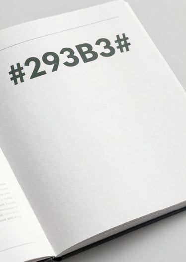 A close-up of a high-quality editorial spread featuring minimalist layout and art photography. The palette uses #293B37 for text and #F1F4F2 for the paper background.