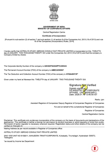 Astralys Study Abroad India Licence