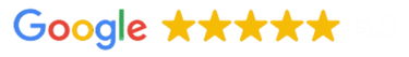 Google graphic displaying 5 full stars, representing Gili Scuba Diving's outstanding reviews and high customer satisfaction i