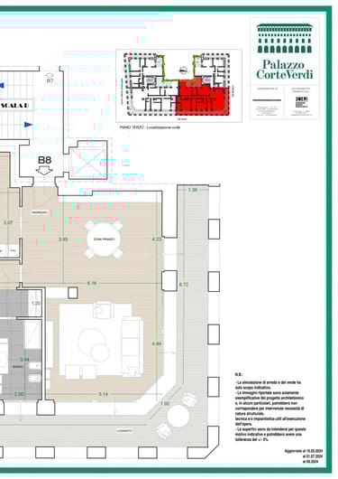 Planimetria del pentalocale Appartamento B8 di Palazzo CorteVerdi a Cremona