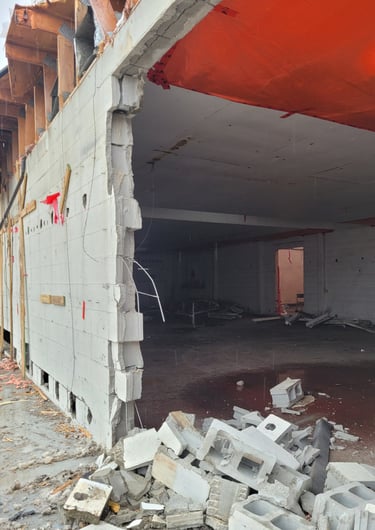 Warehouse cement brick wall damage