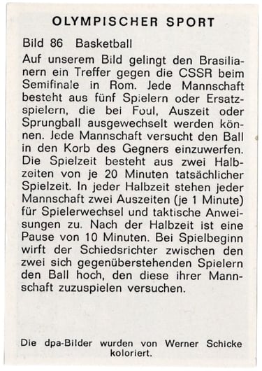 Brazil vs Czechoslovakia Basketball 1964 rare German card