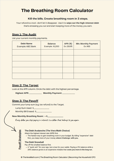 screenshot of the breathing room calculator.