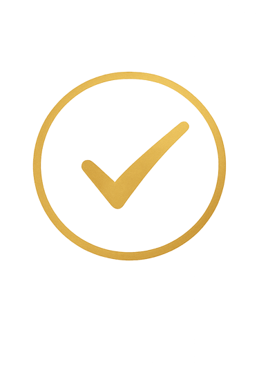 A golden check mark icon inside a circle, symbolizing approval and success on a black background.