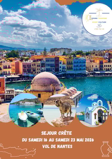Affiche d'un séjour en Crète du 16 au 23 mai 2026 aéroport de Nantes