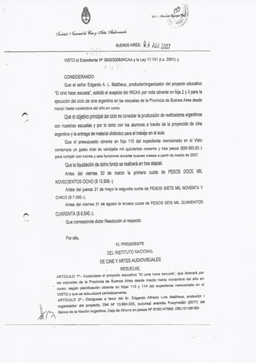 Auspicio Instituto Nacional de Cine y Artes Audiovisuales