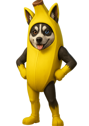 a dog dressed in a banana peeler costume
