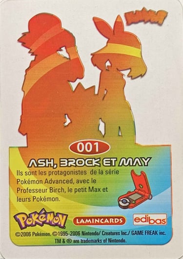 1 Sacha, Pierre, et Flora Lamincards Pokémon série 3 back
