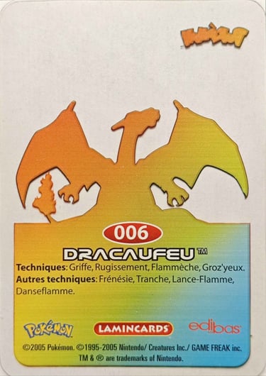 6 Dracaufeu Lamincards Pokémon série 1 back