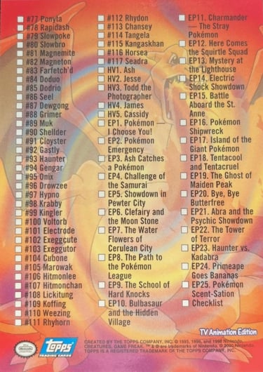 Check List Topps Pokémon series 2 US back