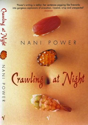 book cover with sushi on a flat stomach