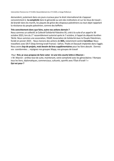 Intervention de Florence au Rassemblement du 17 septembre 2025 à Cergy-Préfecture 3/3