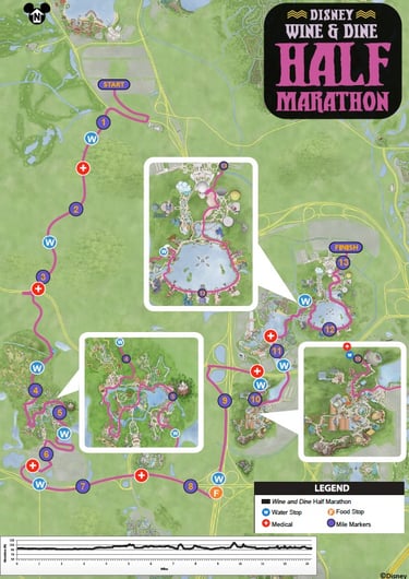 2021 runDisney Wine and Dine Half Marathon Weekend Half Marathon Course Map