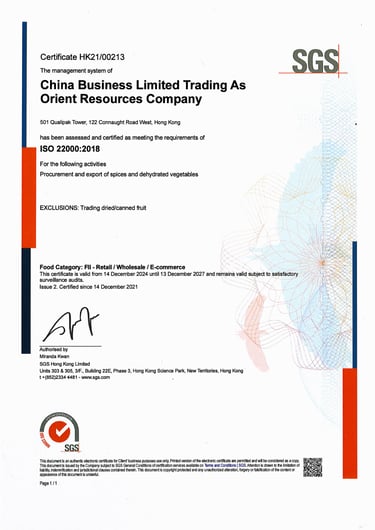 SGS ISO22000 certificate
