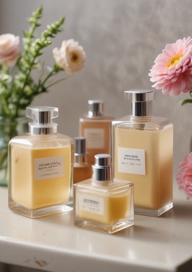 5 frascos de vidrio con Shampoo