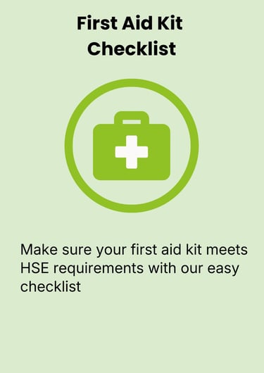 First Aid Kit Checklist card with green first aid kit icon