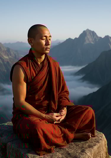 Un moins tibétain médite pour le jour de la démocratie au Tibet.
