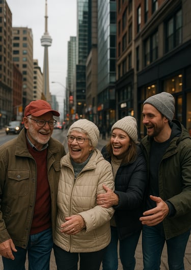 Grands-parents canadiens dans la rue à Toronto - illustration Journée des grands-parents.