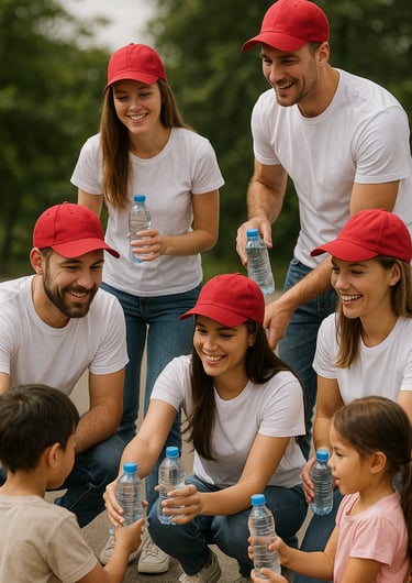 Dont de bouteilles d'eau à des enfants pour la journée mondiale de la charité.