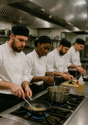 Une brigade de cuisiniers au travail pour la journée internationale des cuisiniers.