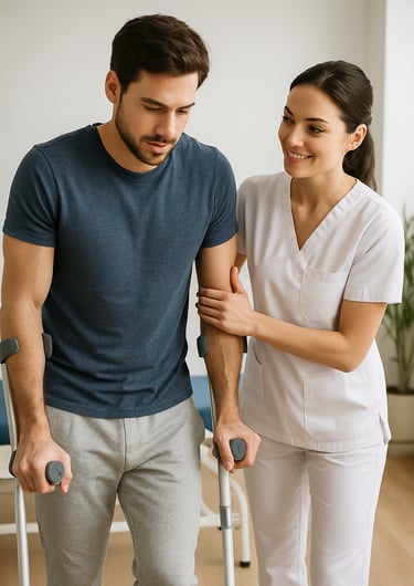 rééducation pour marcher avec un physiothérapeute pour la journée mondiale de la physiothérapie.