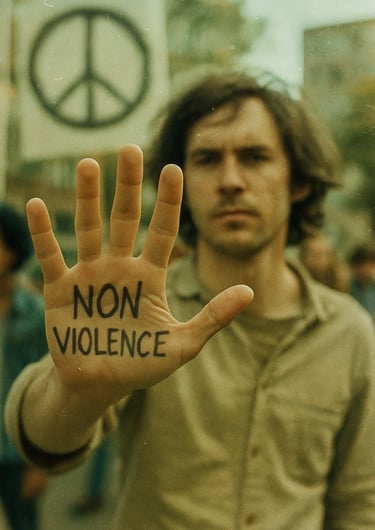Un homme actif pour la non-violence le jour mondial de la non violence.