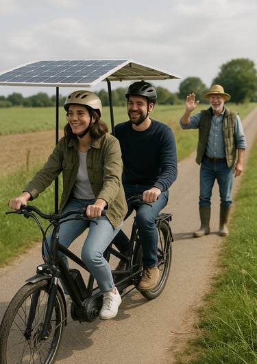 Vélo tandem électrique solaire - Illustration journée mondiale de l'énergie