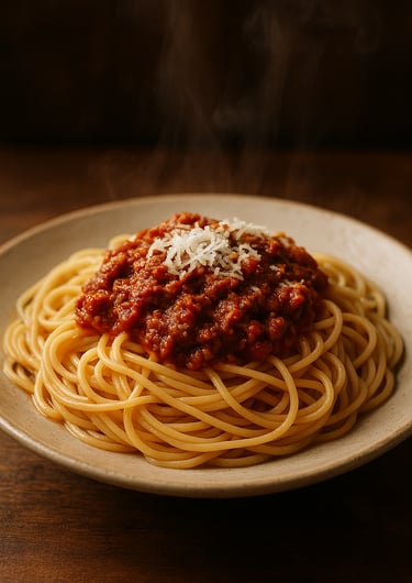 Spaghettis bolognaise pour la journée mondiale des pâtes.