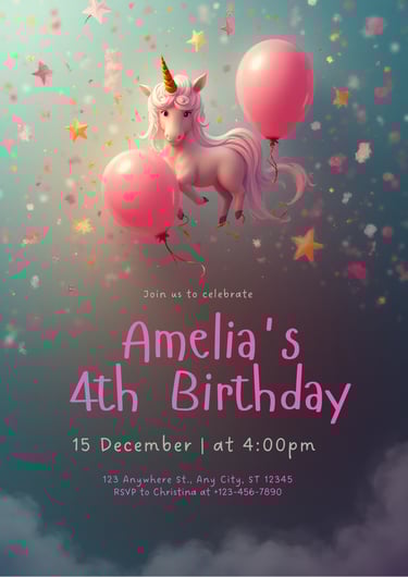 Unicorn Birthday Invitation Online Custom Template