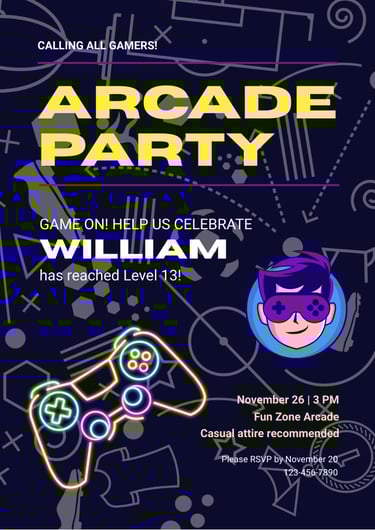 Arcade Birthday Invitation Free Canva Template