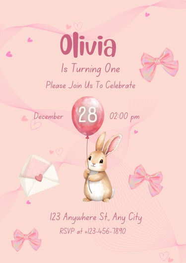 Cute Bunny Birthday Invitation Template