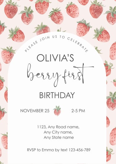 Strawberry Birthday Invitation Online Editable Template