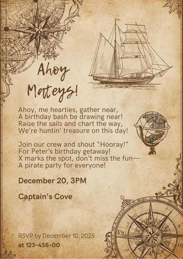 Pirate Map Birthday Invitation Template