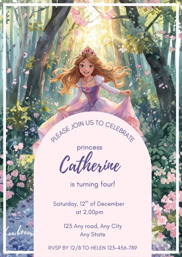 Princess Birthday Invitation Canva Template