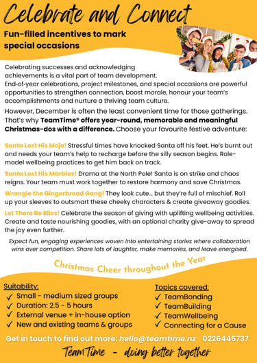 Cheerful Christmas team-dos. Engage in fun challenges to celebrate. 
