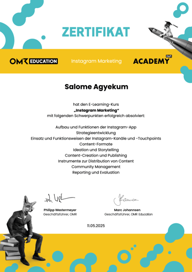 Salome Agyekum, Instagram Marketing Zertifikat, OMR