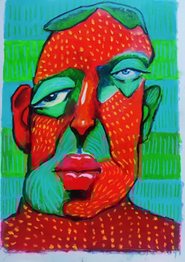 Strawberry man - Rens Muskens - Pastel on paper - Art - painting - handcraft - Kunst - Kunstenaar