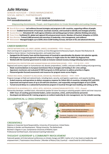One-page networking CV sample - senior