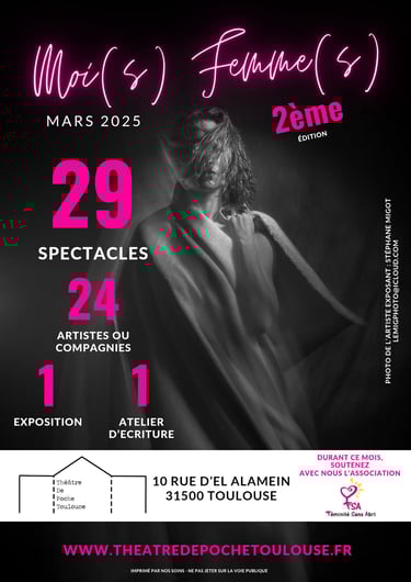 affiche du festival moi(s) femme(s) auquel iso participe avec le spectacle de théâtre Trois