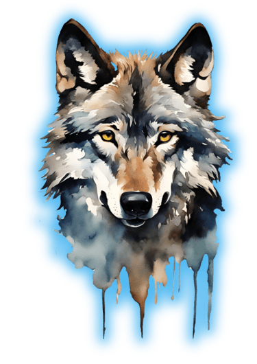 A wolf head in water color